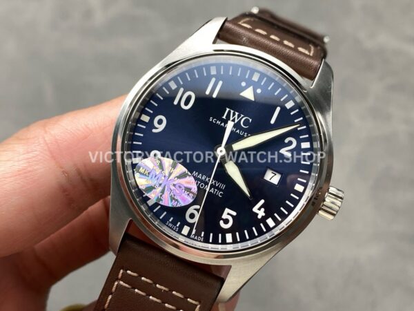 MKS Factory IWC Pilot Mark XVIII IW327010 40mm Steel Brown Leather Strap Arabic Numerals Blue Dial (9) MKS Factory IWC Pilot Mark XVIII IW327010 40mm Steel Brown Leather Strap Arabic Numerals Blue Dial