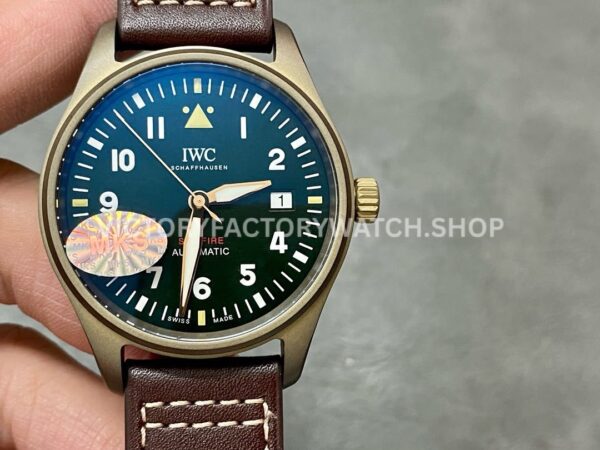 MKS Factory IWC Pilot Spitfire IW326802 39mm Bronze Leather Strap Arabic Numerals Green Dial (7) MKS Factory IWC Pilot Spitfire IW326802 Bronze Green Dial