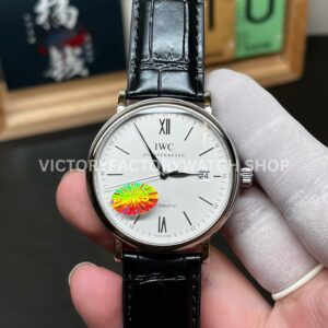 MKS Factory IWC Portofino IW35650140mm Steel Leather Strap Roman Numerals Silver Dial (5) MKS Factory IWC Portofino IW356501 silver dial leather strap