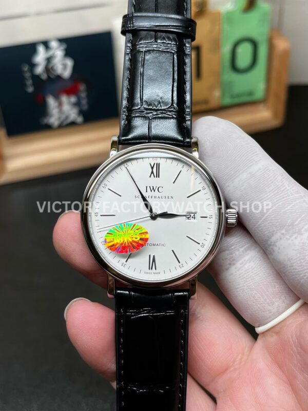 MKS Factory IWC Portofino IW35650140mm Steel Leather Strap Roman Numerals Silver Dial (5) MKS Factory IWC Portofino IW356501 silver dial leather strap