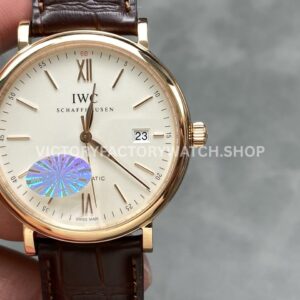 MKS Factory IWC Portofino IW356504 40mm Rose Gold Leather Strap Roman Numerals Silver Dial (1) MKS Factory IWC Portofino IW356504 rose gold silver dial leather strap