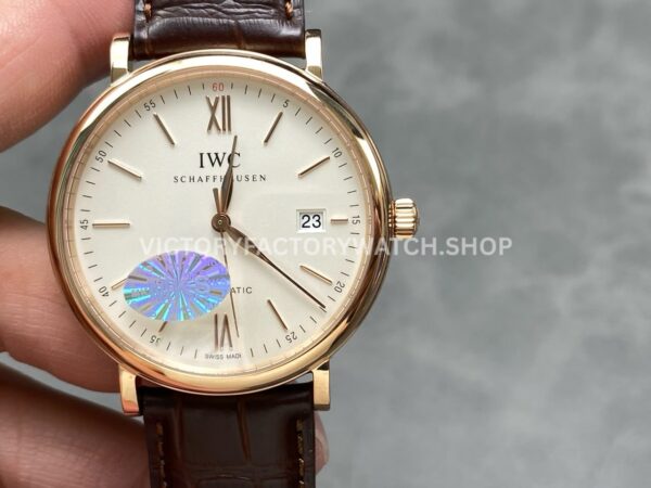 MKS Factory IWC Portofino IW356504 40mm Rose Gold Leather Strap Roman Numerals Silver Dial (1) MKS Factory IWC Portofino IW356504 rose gold silver dial leather strap