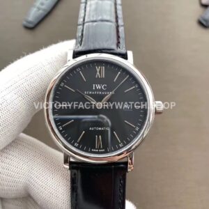 MKS Factory IWC Portofino IW356506 40mm Steel Black Leather Strap Roman Numerals Black Dial (6) MKS Factory IWC Portofino IW356506 black dial leather strap