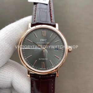 MKS Factory IWC Portofino IW356511 40mm Rose Gold Leather Strap Roman Numerals Grey Dial (7) MKS Factory IWC Portofino IW356511 grey dial rose gold leather strap