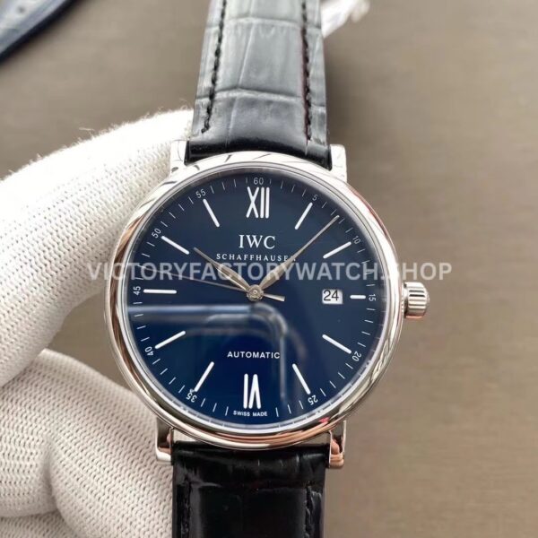MKS Factory IWC Portofino IW356523 40mm Steel Leather Strap Roman Numerals Blue Dial (5) MKS Factory IWC Portofino IW356523 blue dial leather strap