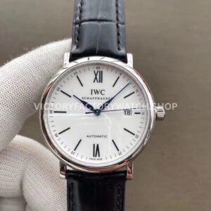 MKS Factory IWC Portofino IW356527 40mm Steel Leather Strap Roman Numerals White Dial (4) MKS Factory IWC Portofino IW356527 white dial leather strap
