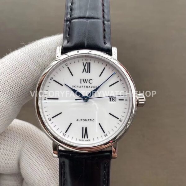 MKS Factory IWC Portofino IW356527 40mm Steel Leather Strap Roman Numerals White Dial (4) MKS Factory IWC Portofino IW356527 white dial leather strap