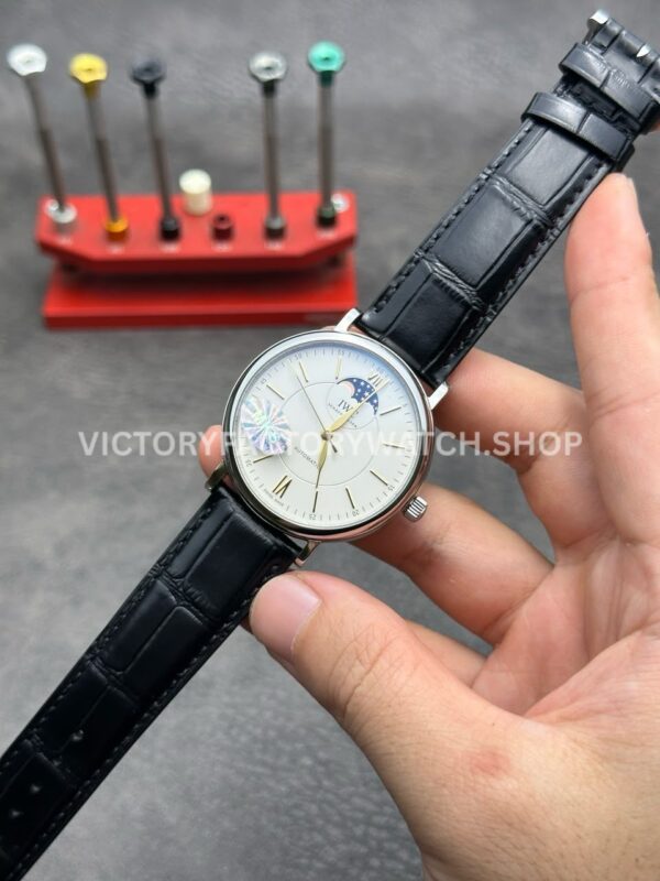 MKS Factory IWC Portofino Moon Phase IW459401 40mm Steel Leather Strap Roman Numerals Silver Dial (1) MKS Factory IWC Portofino Moon Phase IW459401 40mm Steel Leather Strap Roman Numerals Silver Dial