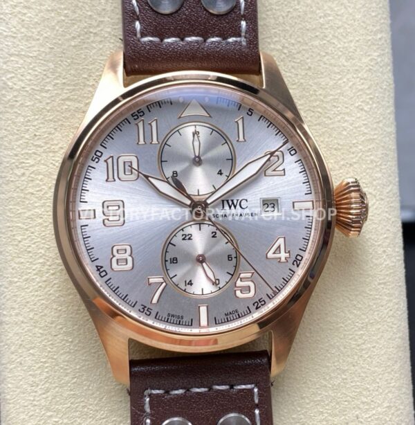 TW Factory IWC Big Pilot 46mm Rose Gold Leather Strap Arabic Numerals Silver Dial (10) TW Factory IWC Big Pilot rose gold silver dial leather strap