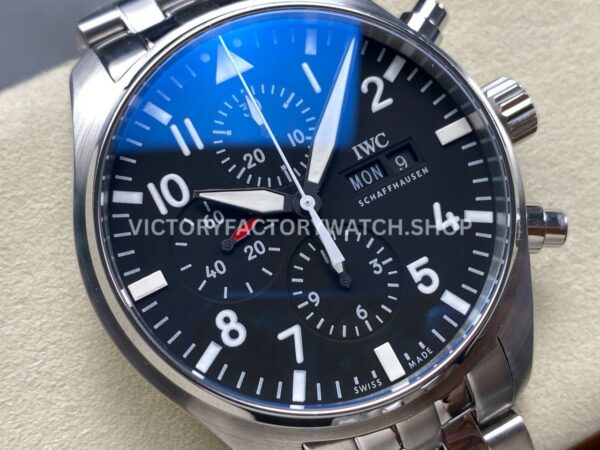 TW Factory IWC Pilot Chronograph IW377710 43mm Full Steel Arabic Numerals Black Dial (1) TW Factory IWC Pilot Chronograph IW377710 43mm Full Steel Arabic Numerals Black Dial