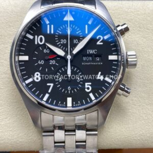 TW Factory IWC Pilot Chronograph IW377710 43mm Full Steel Arabic Numerals Black Dial (2) TW Factory IWC Pilot Chronograph IW377710 black dial full steel bracelet