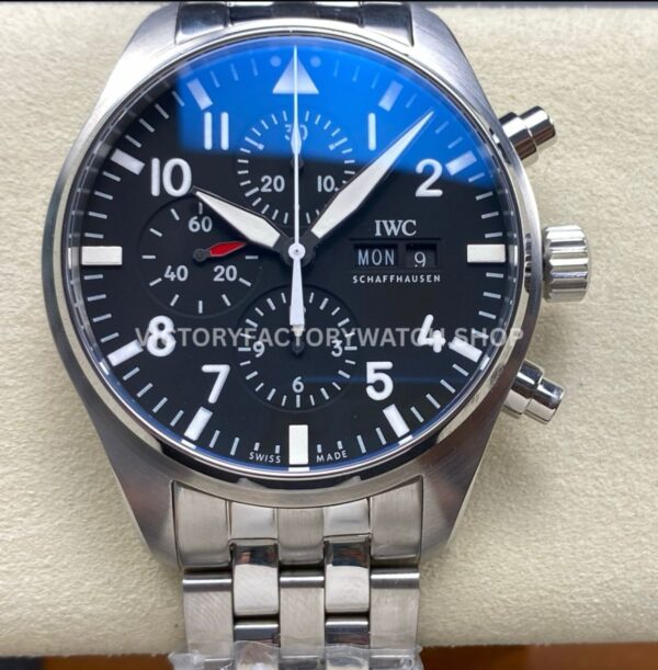 TW Factory IWC Pilot Chronograph IW377710 43mm Full Steel Arabic Numerals Black Dial (2) TW Factory IWC Pilot Chronograph IW377710 black dial full steel bracelet