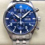 TW Factory IWC Pilot Chronograph IW377717 43mm Full Steel Arabic Numerals blue Dial (8) TW Factory IWC Pilot Chronograph IW377717 blue dial full steel bracelet