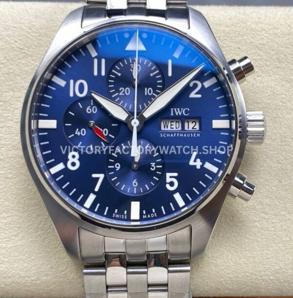 TW Factory IWC Pilot Chronograph IW377717 43mm Full Steel Arabic Numerals blue Dial (8) TW Factory IWC Pilot Chronograph IW377717 blue dial full steel bracelet
