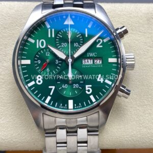 TW Factory IWC Pilot Chronograph IW377726 43mm Full Steel Arabic Numerals Green Dial (2) TW Factory IWC Pilot Chronograph IW377726 green dial full steel bracelet