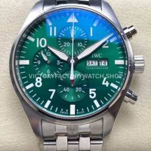 TW Factory IWC Pilot Chronograph IW378006 43mm Full Steel Arabic Numerals Green Dial (7) TW Factory IWC Pilot Chronograph IW378006 green dial full steel bracelet
