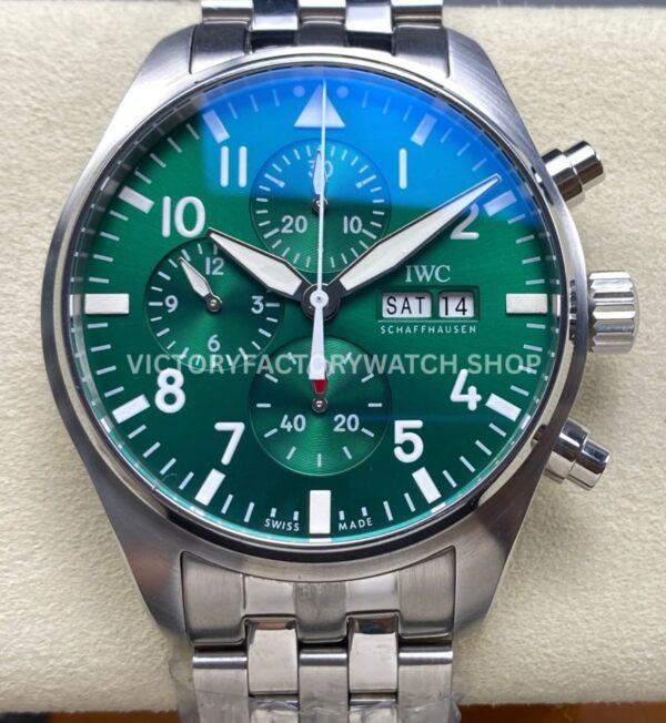 TW Factory IWC Pilot Chronograph IW378006 43mm Full Steel Arabic Numerals Green Dial (7) TW Factory IWC Pilot Chronograph IW378006 green dial full steel bracelet