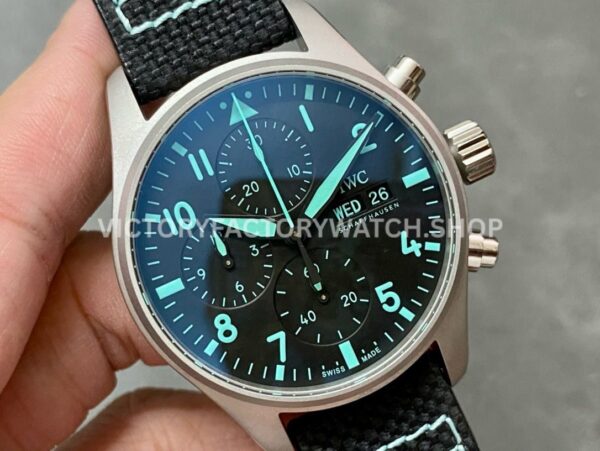 TW Factory IWC Pilot Chronograph IW388108 41mm Titanium Textile Strap Blue Arabic Numerals Black Dial (3) TW Factory IWC Pilot Chronograph IW388108 41mm Titanium Textile Strap Blue Arabic Numerals Black Dial