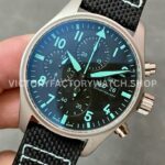 TW Factory IWC Pilot Chronograph IW388108 41mm Titanium Textile Strap Blue Arabic Numerals Black Dial (6) TW Factory IWC Pilot Chronograph IW388108 41mm Titanium Textile Strap Blue Arabic Numerals Black Dial