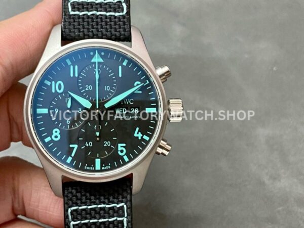 TW Factory IWC Pilot Chronograph IW388108 41mm Titanium Textile Strap Blue Arabic Numerals Black Dial (7) TW Factory IWC Pilot Chronograph IW388108 blue textile strap black dial