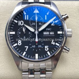 TW Factory IWC Pilot Chronograph IW388113 43mm Full Steel Arabic Numerals Black Dial (9) TW Factory IWC Pilot Chronograph IW388113 black dial steel bracelet