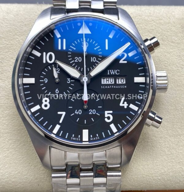 TW Factory IWC Pilot Chronograph IW388113 43mm Full Steel Arabic Numerals Black Dial (9) TW Factory IWC Pilot Chronograph IW388113 black dial steel bracelet