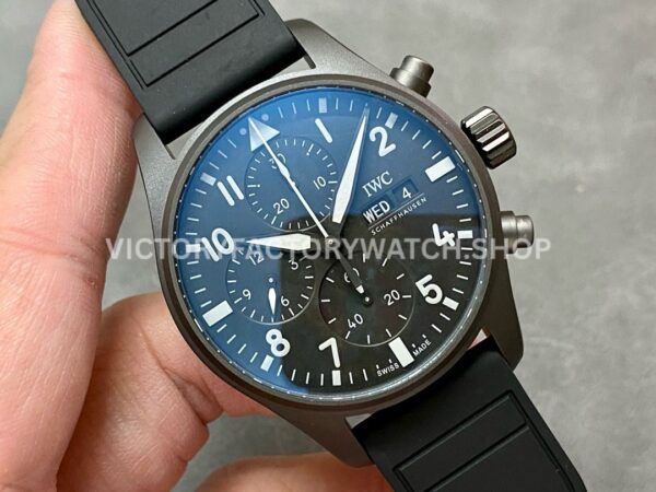 TW Factory IWC Pilot Chronograph Top Gun IW388106 41mm Ceramic Rubber Strap White Arabic Numerals Black D (1) TW Factory IWC Pilot Chronograph Top Gun IW388106 41mm Titanium Rubber Strap White Arabic Numerals Black Dial