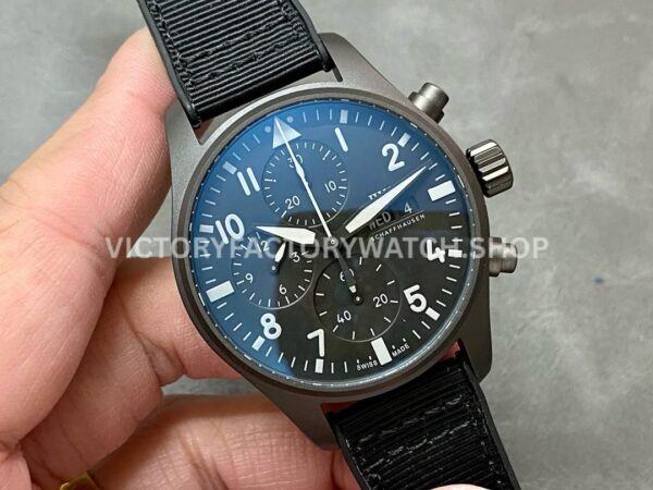 TW Factory IWC Pilot Chronograph Top Gun IW388106 41mm Titanium Textile Strap White Arabic Numerals (7) TW Factory IWC Pilot Chronograph Top Gun IW388106 41mm Titanium Textile Strap White Arabic Numerals Black Dial