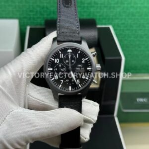 TW Factory IWC Pilot Chronograph Top Gun IW389101 44.5mm Ceramic Textile Strap Arabic Numerals Black Dia TW Factory IWC Pilot Chronograph Top Gun IW389101 ceramic black dial textile strap