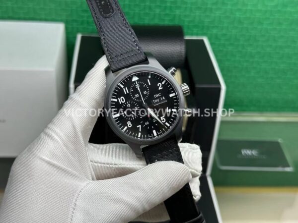 TW Factory IWC Pilot Chronograph Top Gun IW389101 44.5mm Ceramic Textile Strap Arabic Numerals Black Dia (4) TW Factory IWC Pilot Chronograph Top Gun IW389101 44.5mm Ceramic Textile Strap Arabic Numerals Black Dial