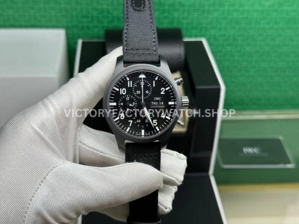 TW Factory IWC Pilot Chronograph Top Gun IW389101 44.5mm Ceramic Textile Strap Arabic Numerals Black Dia TW Factory IWC Pilot Chronograph Top Gun IW389101 ceramic black dial textile strap