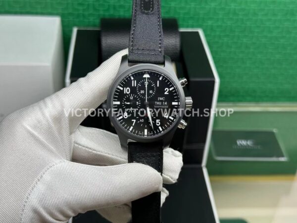 TW Factory IWC Pilot Chronograph Top Gun IW389101 44.5mm Ceramic Textile Strap Arabic Numerals Black Dia (9) TW Factory IWC Pilot Chronograph Top Gun IW389101 44.5mm Ceramic Textile Strap Arabic Numerals Black Dial