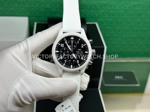TW Factory IWC Pilot Chronograph Top Gun IW389105 44.5mm Ceramic White Rubber Strap Arabic Numerals (3) TW Factory IWC Top Gun IW389105 black dial white rubber strap