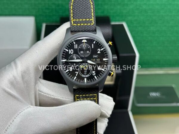 TW Factory IWC Pilot Chronograph Top Gun IW389107 44.5mm Ceramic Canvas Strap Arabic Numerals Black Dial ( (4) TW Factory IWC Top Gun IW389107 black dial canvas strap
