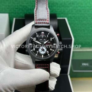 TW Factory IWC Pilot Chronograph Top Gun IW389108 44.5mm Ceramic Leather Strap Arabic Numerals Black Dial (5) TW Factory IWC Top Gun IW389108 black dial leather strap