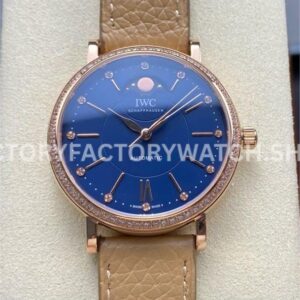 TW Factory IWC Portofino Midsize Automatic Moonphase IW459006 37.1mm Rose Gold Leather Strap Blue Dial (2) TW Factory IWC Portofino Moonphase IW459006 blue dial rose gold leather strap