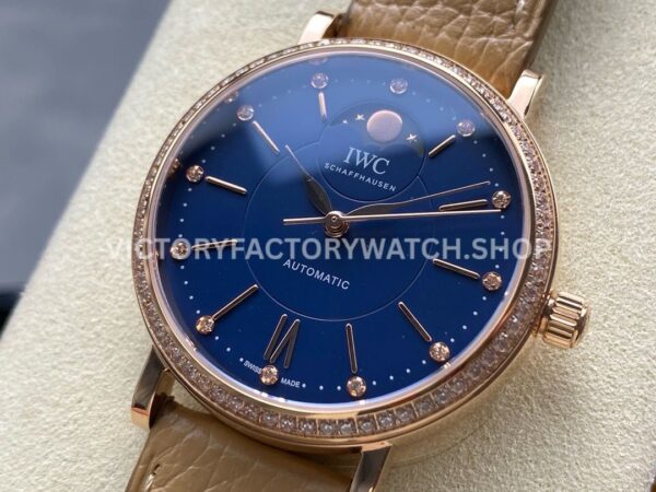 TW Factory IWC Portofino Midsize Automatic Moonphase IW459006 37.1mm Rose Gold Leather Strap Blue Dial (6) TW Factory IWC Portofino Midsize Automatic Moonphase IW459006 37.1mm Rose Gold Leather Strap Blue Dial