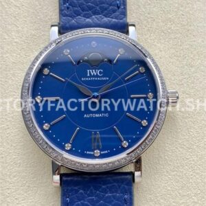 TW Factory IWC Portofino Midsize Automatic Moonphase IW459006 37.1mm Steel Leather Strap Blue Dial (9) TW Factory IWC Portofino Moonphase IW459006 blue dial leather strap