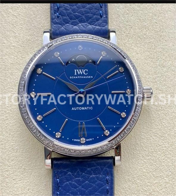 TW Factory IWC Portofino Midsize Automatic Moonphase IW459006 37.1mm Steel Leather Strap Blue Dial (9) TW Factory IWC Portofino Moonphase IW459006 blue dial leather strap