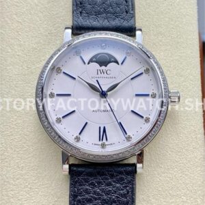 TW Factory IWC Portofino Midsize Automatic Moonphase IW659601 37.1mm Steel Black Leather Strap White Dial (3) TW Factory IWC Portofino Moonphase IW659601 white dial black leather strap