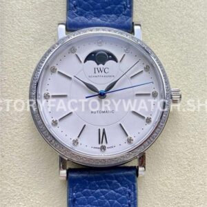 TW Factory IWC Portofino Midsize Automatic Moonphase IW659601 37.1mm Steel Blue Leather Strap White Dial ( (5) TW Factory IWC Portofino Moonphase IW659601 white dial blue leather strap