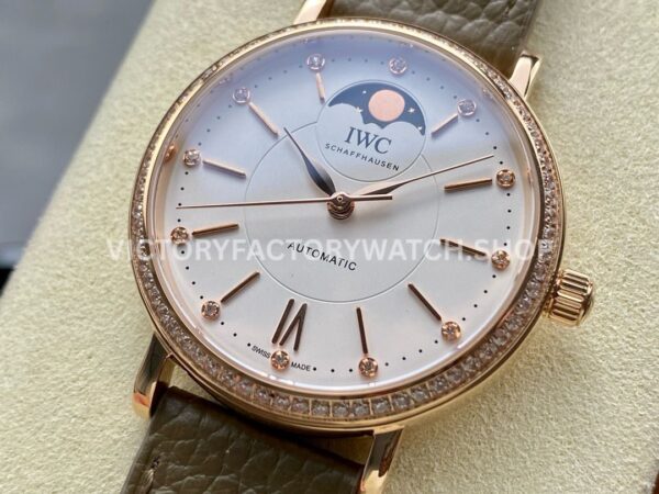 TW Factory IWC Portofino Midsize Automatic Moonphase IW659602 37.1mm Rose Gold Leather Strap Silver Dial ( (4) TW Factory IWC Portofino Midsize Automatic Moonphase IW659602 37.1mm Rose Gold Leather Strap Silver Dial