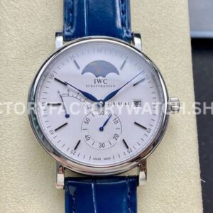 TWA Factory IWC Portofino Hand-Wound IW516401 45mm Blue Needle Steel Blue Leather Strap White Dial (3) TWA Factory IWC Portofino Hand-Wound IW516401 white dial blue leather strap