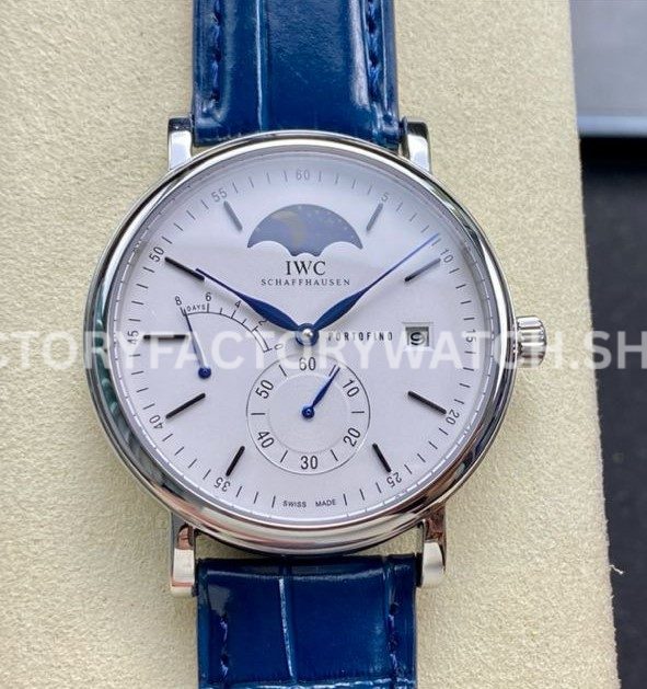 TWA Factory IWC Portofino Hand-Wound IW516401 45mm Blue Needle Steel Blue Leather Strap White Dial (3) TWA Factory IWC Portofino Hand-Wound IW516401 white dial blue leather strap