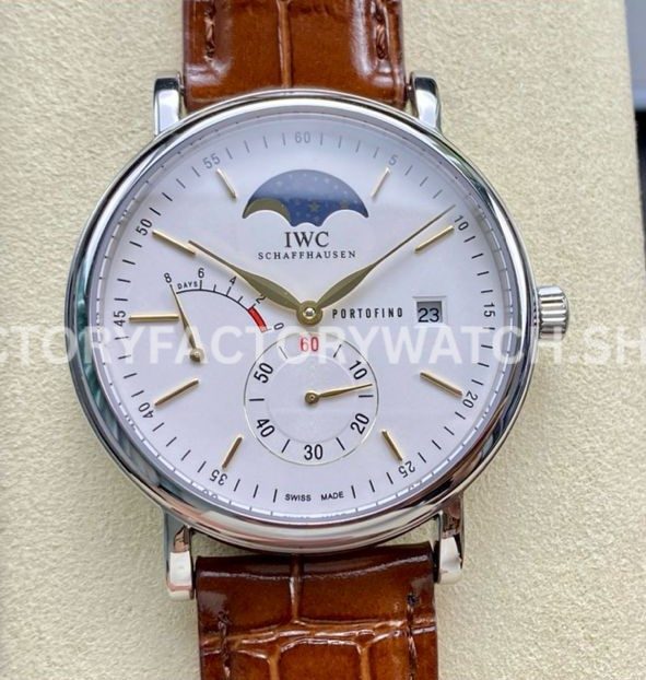 TWA Factory IWC Portofino Hand-Wound IW516401 45mm Gold Needle Steel Brown Leather Strap White Dial (1) TWA Factory IWC Portofino Hand-Wound IW516401 white dial brown leather strap