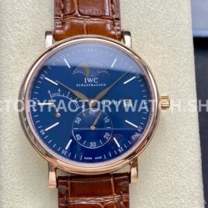 TWA Factory IWC Portofino Hand-Wound IW516407 45mm Rose Gold Needle Rose Gold Brown Leather Strap Blue (7) TWA Factory IWC Portofino Hand-Wound IW516407 blue dial brown leather strap