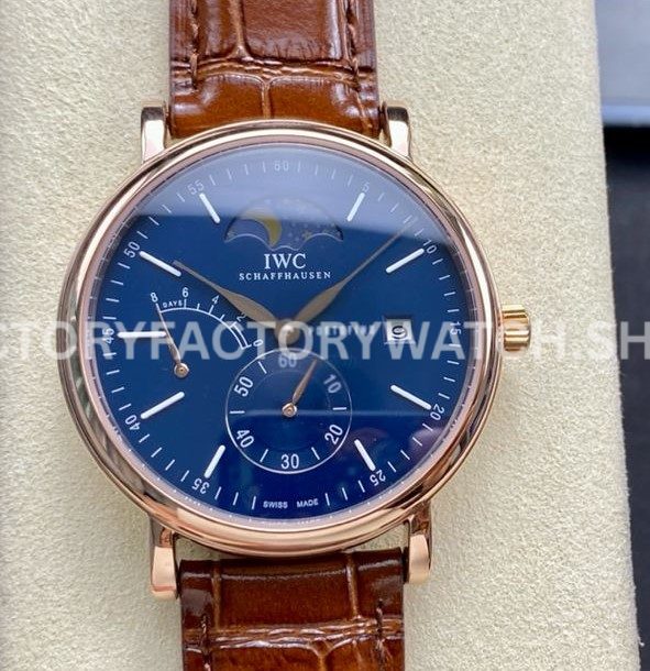 TWA Factory IWC Portofino Hand-Wound IW516407 45mm Rose Gold Needle Rose Gold Brown Leather Strap Blue (7) TWA Factory IWC Portofino Hand-Wound IW516407 blue dial brown leather strap