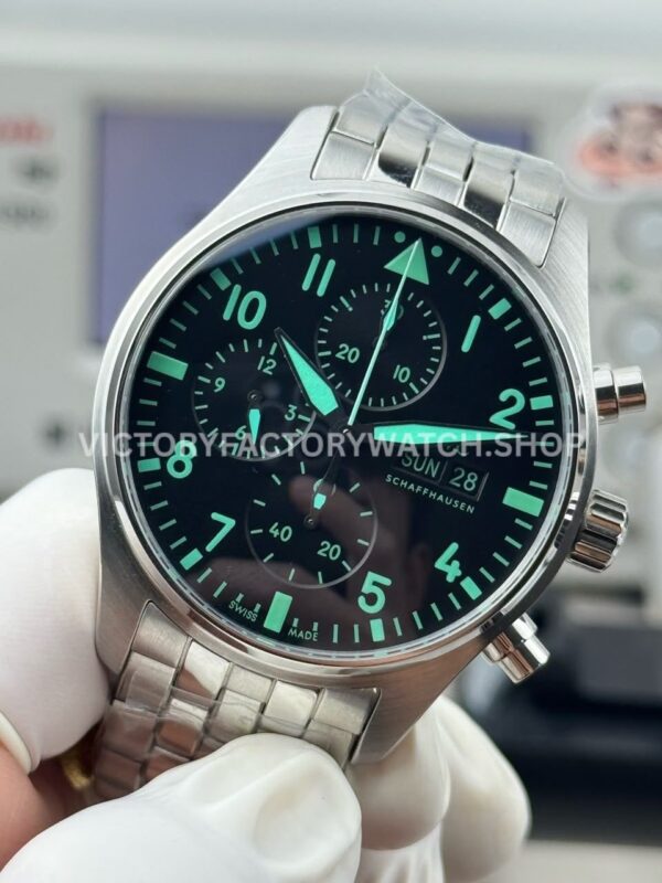 TWS Factory IWC Pilot Chronograph IW377701 43mm Full Steel Blue Arabic Numerals Black Dial (4) TWS Factory IWC Pilot Chronograph IW377701 43mm Full Steel Blue Arabic Numerals Black Dial