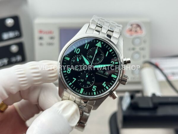 TWS Factory IWC Pilot Chronograph IW377701 43mm Full Steel Blue Arabic Numerals Black Dial (6) TWS Factory IWC Pilot Chronograph IW377701 43mm Full Steel Blue Arabic Numerals Black Dial
