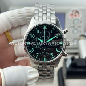 TWS Factory IWC Pilot Chronograph IW377701 43mm Full Steel Blue Arabic Numerals Black Dial (9) TWS Factory IWC Pilot Chronograph IW377701 black dial steel bracelet